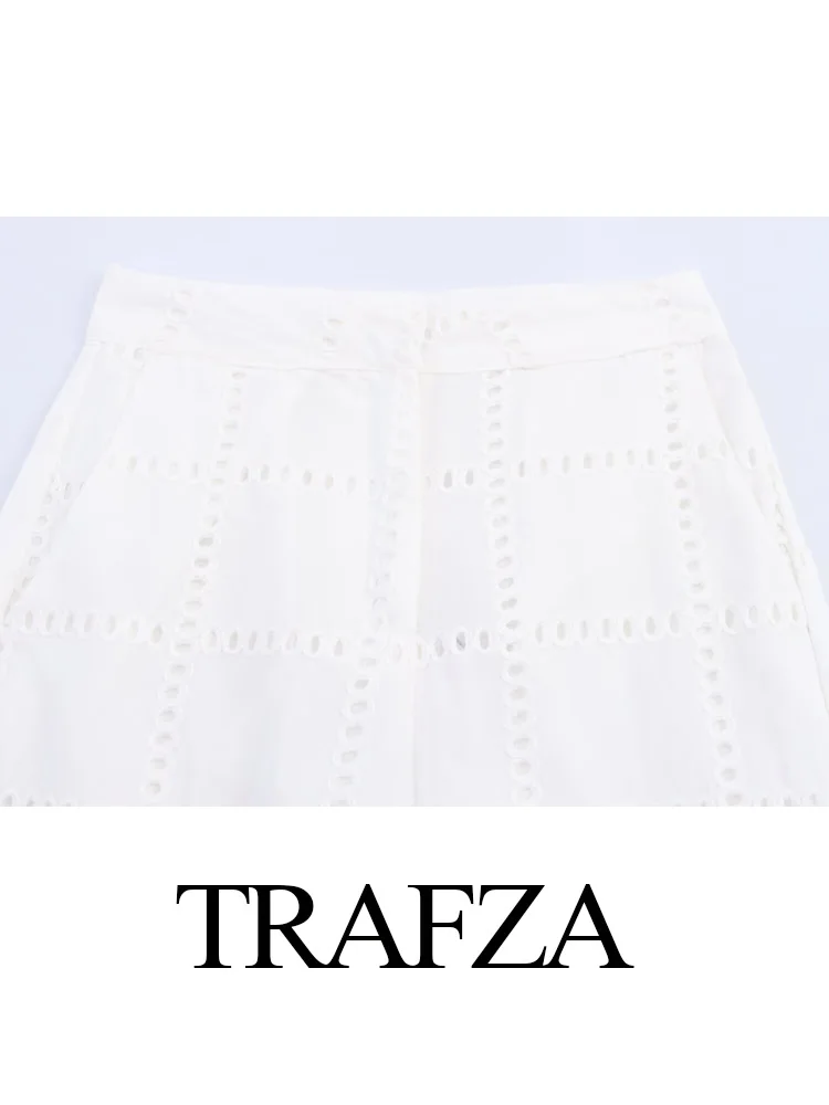 TRAFZA Women Elegant Embroidery White Solid 2-Piece Set Hollowing Out Long Sleeve Shirt+Slim Zipper High Waist Pocket Pants
TRAFZA Women Elegant Embroidery White Solid 2-Piece Set Hollowing Out Long Sleeve Shirt+Slim Zipper High Waist Pocket Pants