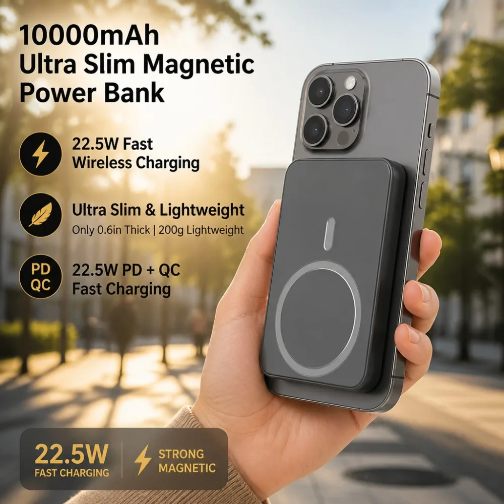 10000mAh Ultra Slim Magnetic Power Bank, 22.5W Fast Charging Battery PD QC Portable Charger for iPhone Samsung Huawei Xiaomi
10000mAh Ultra Slim Magnetic Power Bank, 22.5W Fast Charging Battery PD QC Portable Charger for iPhone Samsung Huawei Xiaomi