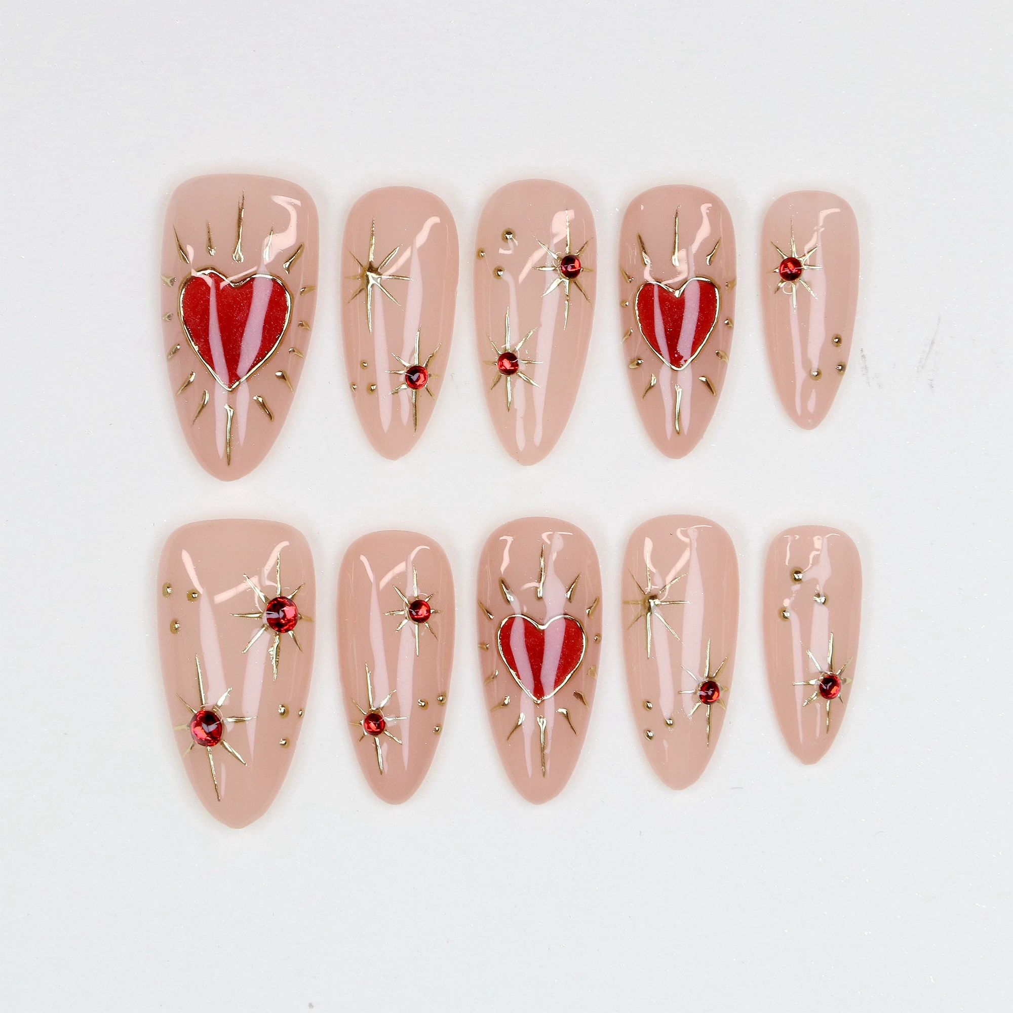 10Pcs Hand-Painted Stylish Almond Press On Nails,3D Love Red heart Gold Metallic Crystal,Custom Ideal for Weddings Y2K Nails
10Pcs Hand-Painted Stylish Almond Press On Nails,3D Love Red heart Gold Metallic Crystal,Custom Ideal for Weddings Y2K Nails