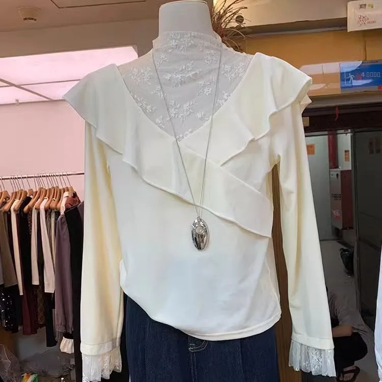 Velvet Base Layer irt Women's Long Sve Lace Patchwork Oversized Simple Sle Inner Wear for Autumn Winter Gentle Fairy T
Velvet Base Layer irt Women's Long Sve Lace Patchwork Oversized Simple Sle Inner Wear for Autumn Winter Gentle Fairy T