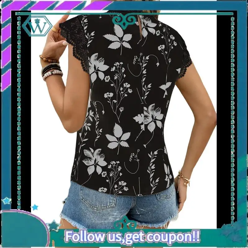 A09P Women's Floral Graphic Lace Blouses Crew Neck Cap Sleeve Boho Shirts
A09P Women's Floral Graphic Lace Blouses Crew Neck Cap Sleeve Boho Shirts