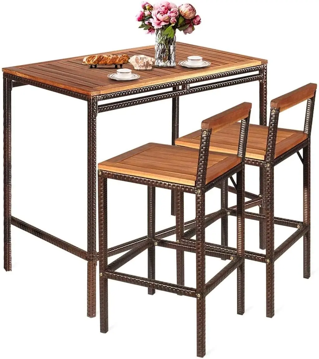 3 Pieces Outdoor Wicker Rattan Bar Set, Acacia Wood Patio Dining Furniture Set with 2 Chairs for Poolside Backyard Patio
3 Pieces Outdoor Wicker Rattan Bar Set, Acacia Wood Patio Dining Furniture Set with 2 Chairs for Poolside Backyard Patio