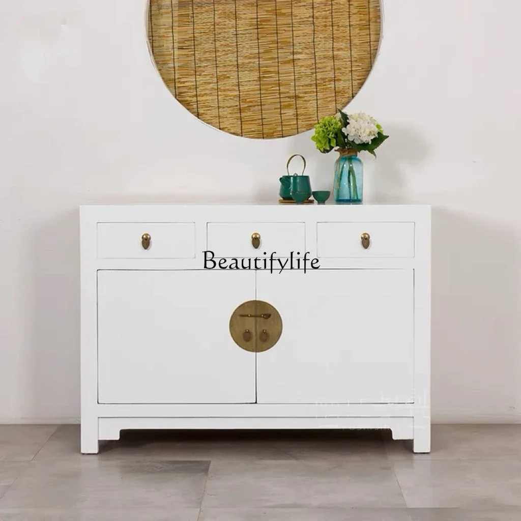 New Chinese side cabinet black edging old foyer cabinet anti-ancient milky white
New Chinese side cabinet black edging old foyer cabinet anti-ancient milky white