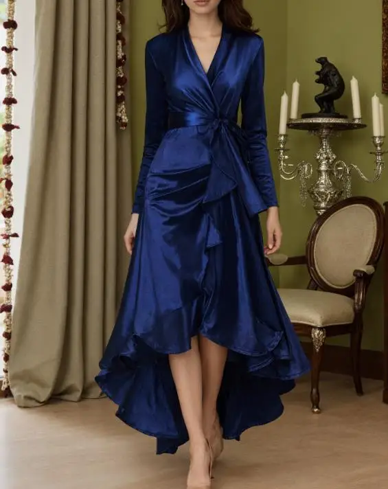 Women's Dress Spring New Elegant Temperament Solid Color Simple V-Neck Silk Satin Black Fungus Edge Skirt Design Banquet Dress
Women's Dress Spring New Elegant Temperament Solid Color Simple V-Neck Silk Satin Black Fungus Edge Skirt Design Banquet Dress