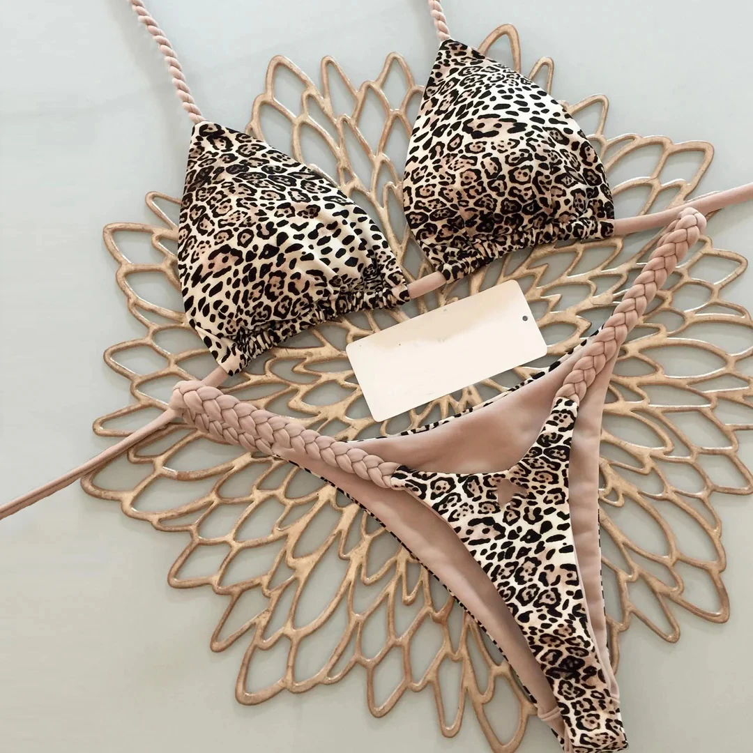 Women's Two Piece Bikini Sets Leopard Printed Sexy Halter Rope Summer Swimsuit Two-pieces Thong Bathing Suit Biquinis
Women's Two Piece Bikini Sets Leopard Printed Sexy Halter Rope Summer Swimsuit Two-pieces Thong Bathing Suit Biquinis
