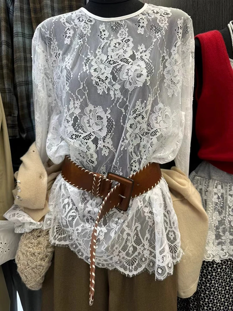 Sexy Lace Base Shirt Women's Small Shirt 2024 Autumn Fashion See-through Mesh Slimming Top Korean Style Commute Wind
Sexy Lace Base Shirt Women's Small Shirt 2024 Autumn Fashion See-through Mesh Slimming Top Korean Style Commute Wind