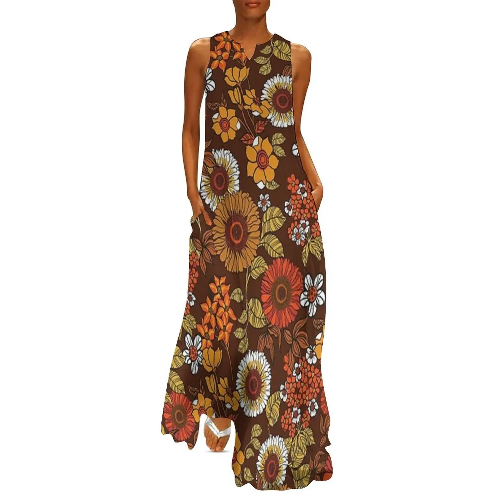 70s vintage boho flowers, orange, browns, hippie, flower power Long Dress Dresses for wedding party birthday dress 
70s vintage boho flowers, orange, browns, hippie, flower power Long Dress Dresses for wedding party birthday dress