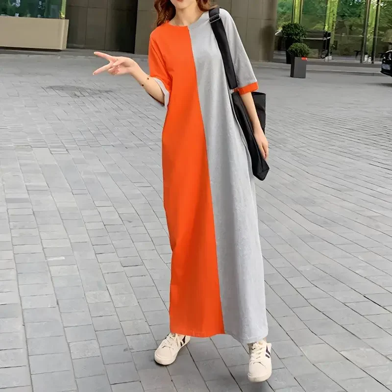 Oversized Summer Casual Patchwork Solid Color O-neck Short Sleeve Dress Femme Simplicity Pullover Loose Thin Long Dress Z422
Oversized Summer Casual Patchwork Solid Color O-neck Short Sleeve Dress Femme Simplicity Pullover Loose Thin Long Dress Z422