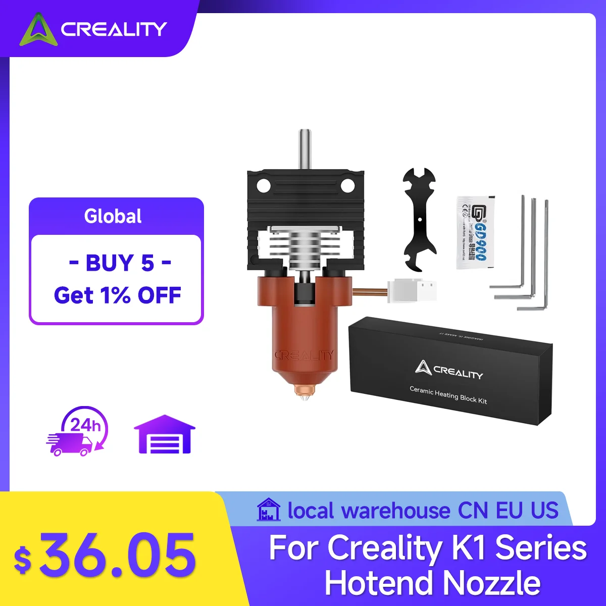 Creality K1 Series/K2 Plus Ceramic Heating Block Hotend Kit Unicorn Quick Swap Nozzle Kit 350°C High Temperature Resistant
Creality K1 Series/K2 Plus Ceramic Heating Block Hotend Kit Unicorn Quick Swap Nozzle Kit 350°C High Temperature Resistant