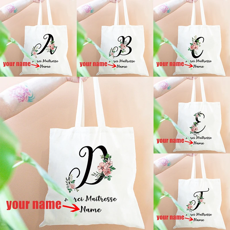 Personalized with Name Shopping Bag for Thank You Teacher Art Initial Letter Flowers Monogrammed Travel Tote Bag for Women
Personalized with Name Shopping Bag for Thank You Teacher Art Initial Letter Flowers Monogrammed Travel Tote Bag for Women