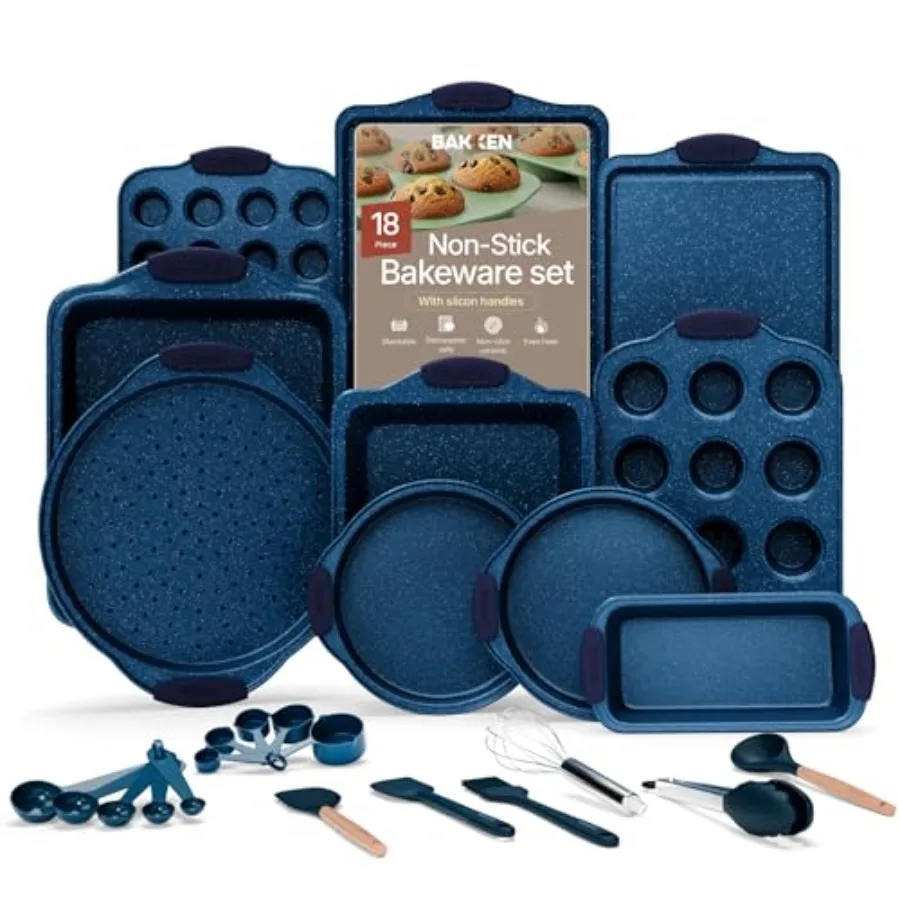BAKKEN Kitchen Baking Pan Set - Nonstick Coating Carbon Steel Bakeware Sets with Blue Silicone Handles Baking Kitchen Essential
BAKKEN Kitchen Baking Pan Set - Nonstick Coating Carbon Steel Bakeware Sets with Blue Silicone Handles Baking Kitchen Essential