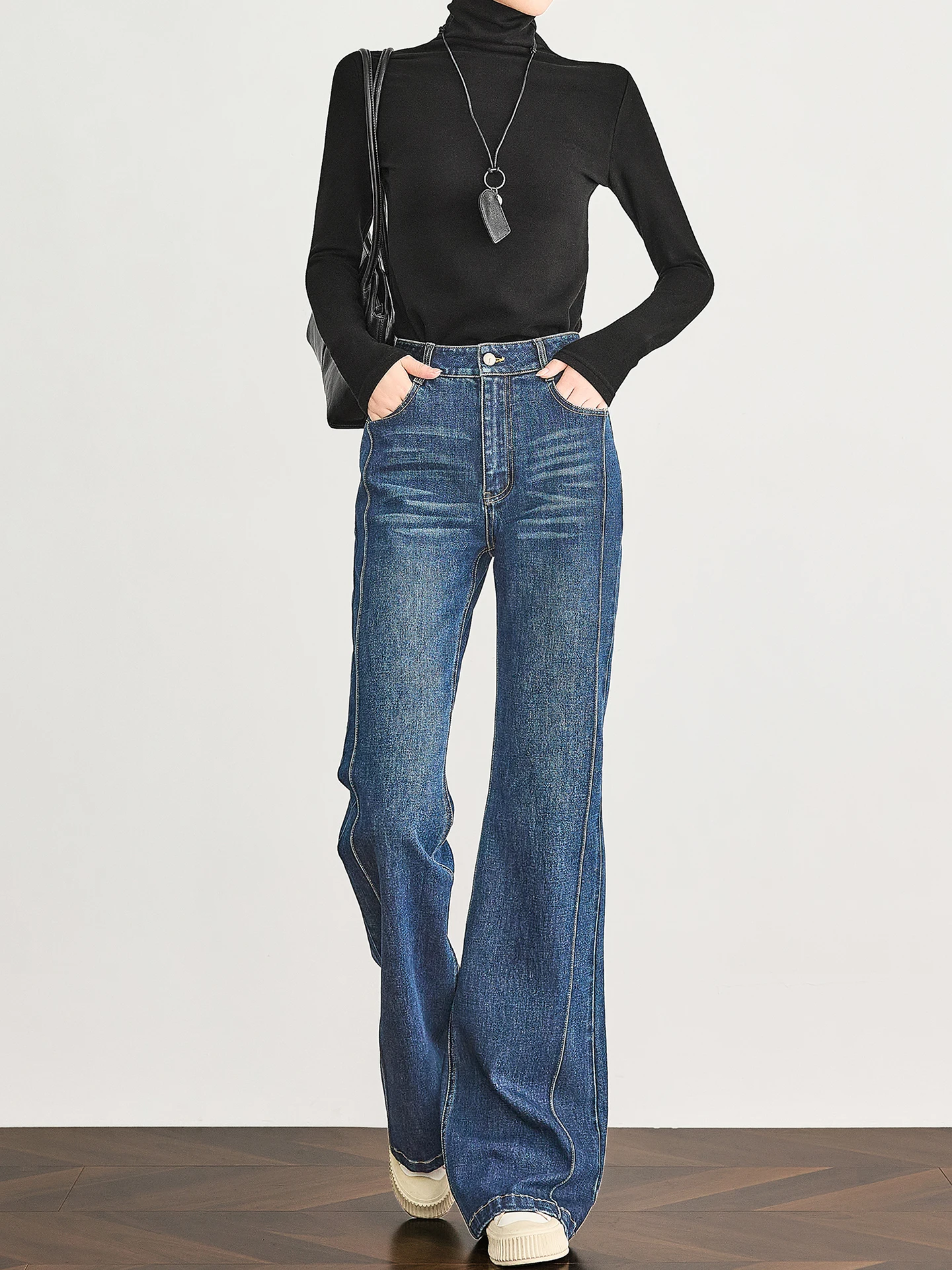 Deep Blue High Waist Slim Fit Bell Bot Jeans Women's Four Sided Elastici TUMPUS 3D Line Casual Pants Commute Sle
Deep Blue High Waist Slim Fit Bell Bot Jeans Women's Four Sided Elastici TUMPUS 3D Line Casual Pants Commute Sle