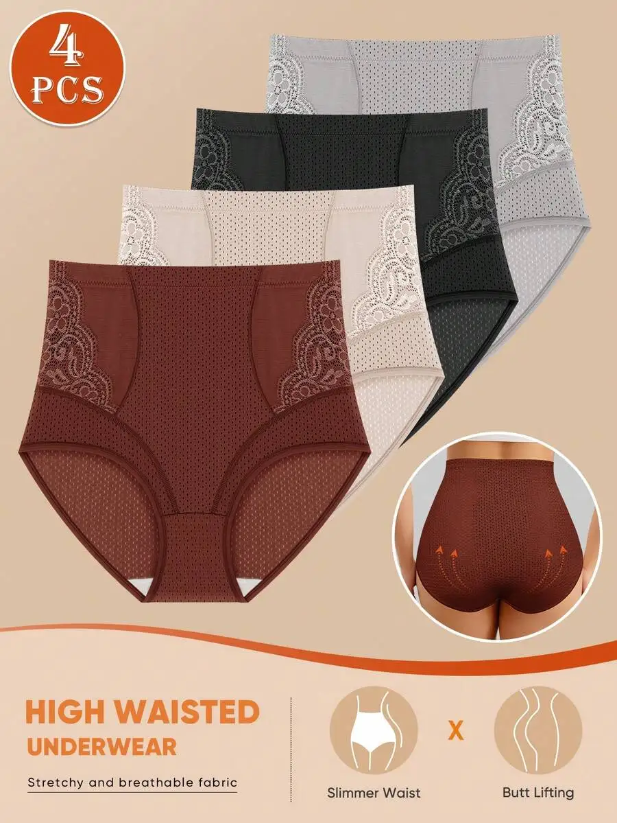 4 Pcs Women High Waist Mesh Briefs Breathable Tummy Control Underwear
4 Pcs Women High Waist Mesh Briefs Breathable Tummy Control Underwear