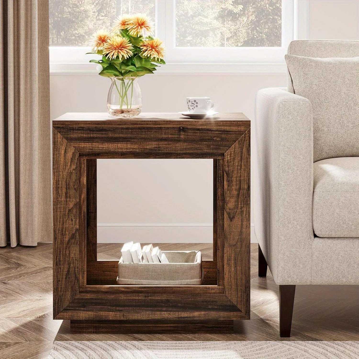 Industrial Rustic Brown End Table with 2-Tier Storage - Engineered Wood Square Side Table for Living Room, Bedroom, Small Spaces - Compact Chairside Table Under 27" Height, Easy Assembly
Industrial Rustic Brown End Table with 2-Tier Storage - Engineered Wood Square Side Table for Living Room, Bedroom, Small Spaces - Compact Chairside Table Under 27" Height, Easy Assembly