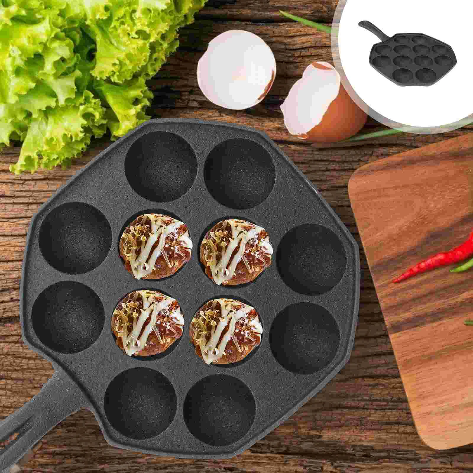 12 Molds Cast Iron Pan Nonstick Baking Tray Octopus Maker Aebleskiver Durability Perfect for Meatballs
12 Molds Cast Iron Pan Nonstick Baking Tray Octopus Maker Aebleskiver Durability Perfect for Meatballs
