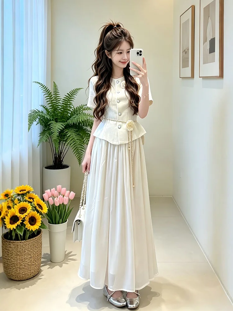 plus Size Women's Korean Style Suit Top And Chiffon Skirt Set High Waist Long Skirt Spring Summer Fashion Ensemble
plus Size Women's Korean Style Suit Top And Chiffon Skirt Set High Waist Long Skirt Spring Summer Fashion Ensemble