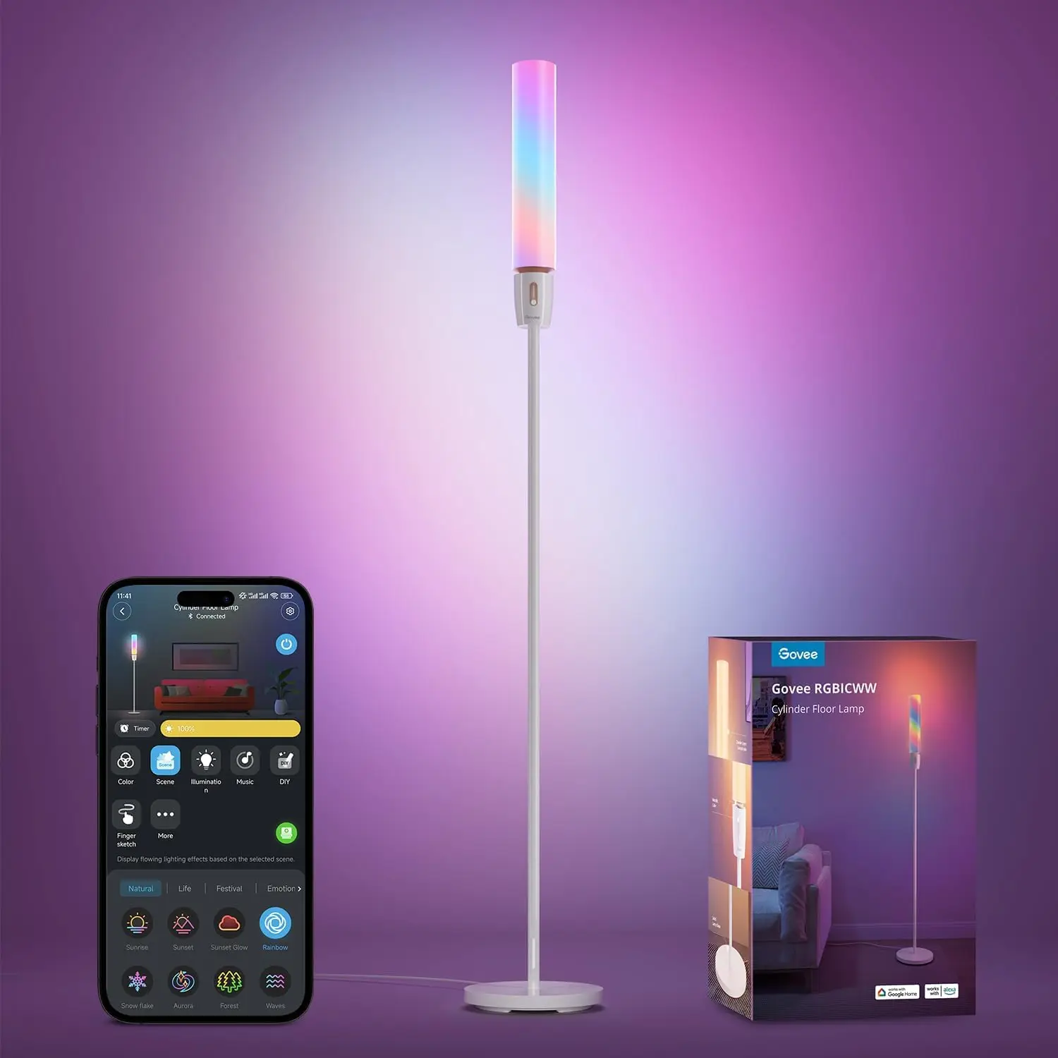 Smart RGBIC Cylinder Floor Lamp with Wi-Fi App Control, Music Sync, 64+ Scenes, DIY Mode for Bedroom Living Room
Smart RGBIC Cylinder Floor Lamp with Wi-Fi App Control, Music Sync, 64+ Scenes, DIY Mode for Bedroom Living Room