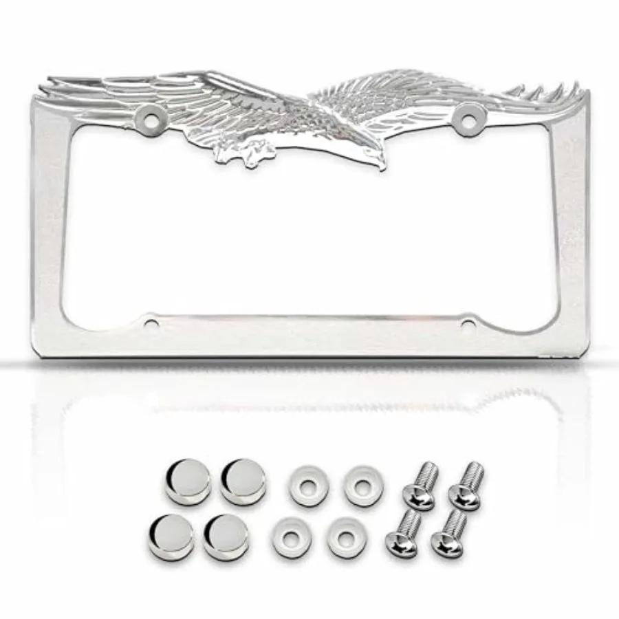 Heavy Duty 3D Chrome American Eagle License Plate Frame with 4 Silver Screw Caps, Street Legal Universal Fit for Cars and Truck
Heavy Duty 3D Chrome American Eagle License Plate Frame with 4 Silver Screw Caps, Street Legal Universal Fit for Cars and Truck