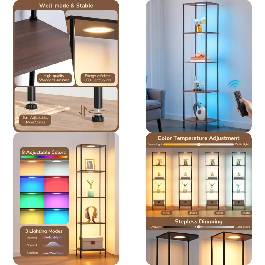 RGBW Floor Lamp, 5-Tier Display Shelf with Light, Adjustable Brightness and Color Temperature, 3 Lighting Modes, Remote Control
RGBW Floor Lamp, 5-Tier Display Shelf with Light, Adjustable Brightness and Color Temperature, 3 Lighting Modes, Remote Control