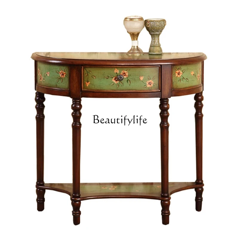 American rural entrance table pastoral solid wood entrance table semi-round against the wall table decorative cabinet hand
American rural entrance table pastoral solid wood entrance table semi-round against the wall table decorative cabinet hand