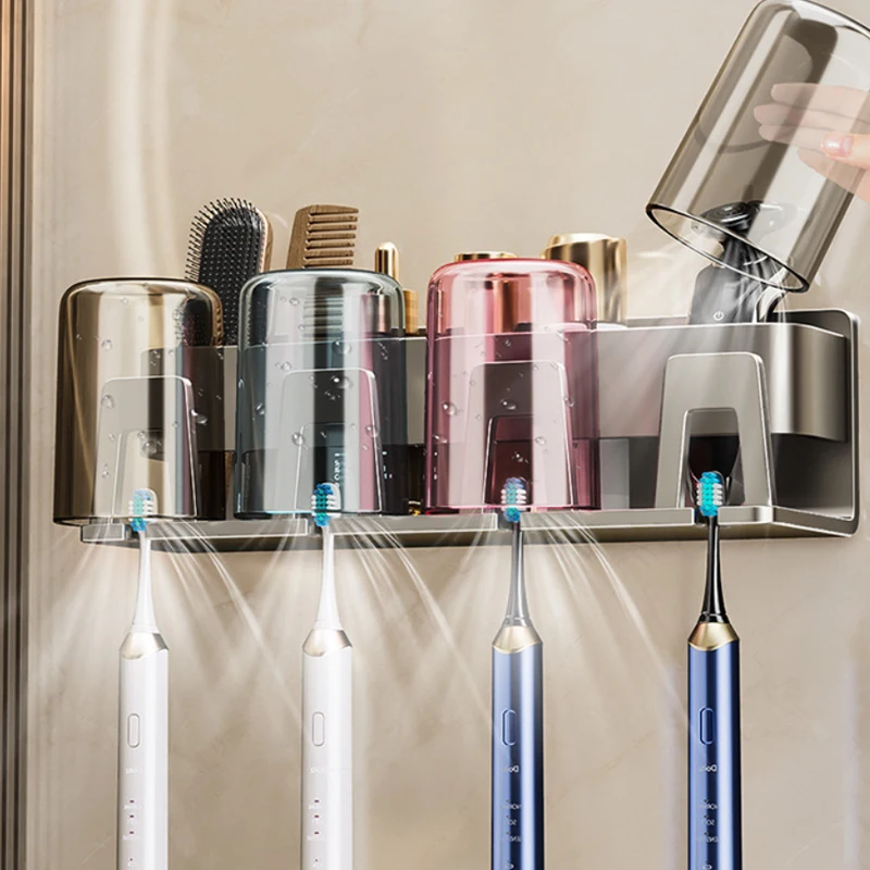 Aluminum Toothbrush Rack Punch-Free Wall-Mounted Toothbrush Cup Holder Bathroom Multifunctional Toothpaste Razor Shelf Organizer
Aluminum Toothbrush Rack Punch-Free Wall-Mounted Toothbrush Cup Holder Bathroom Multifunctional Toothpaste Razor Shelf Organizer