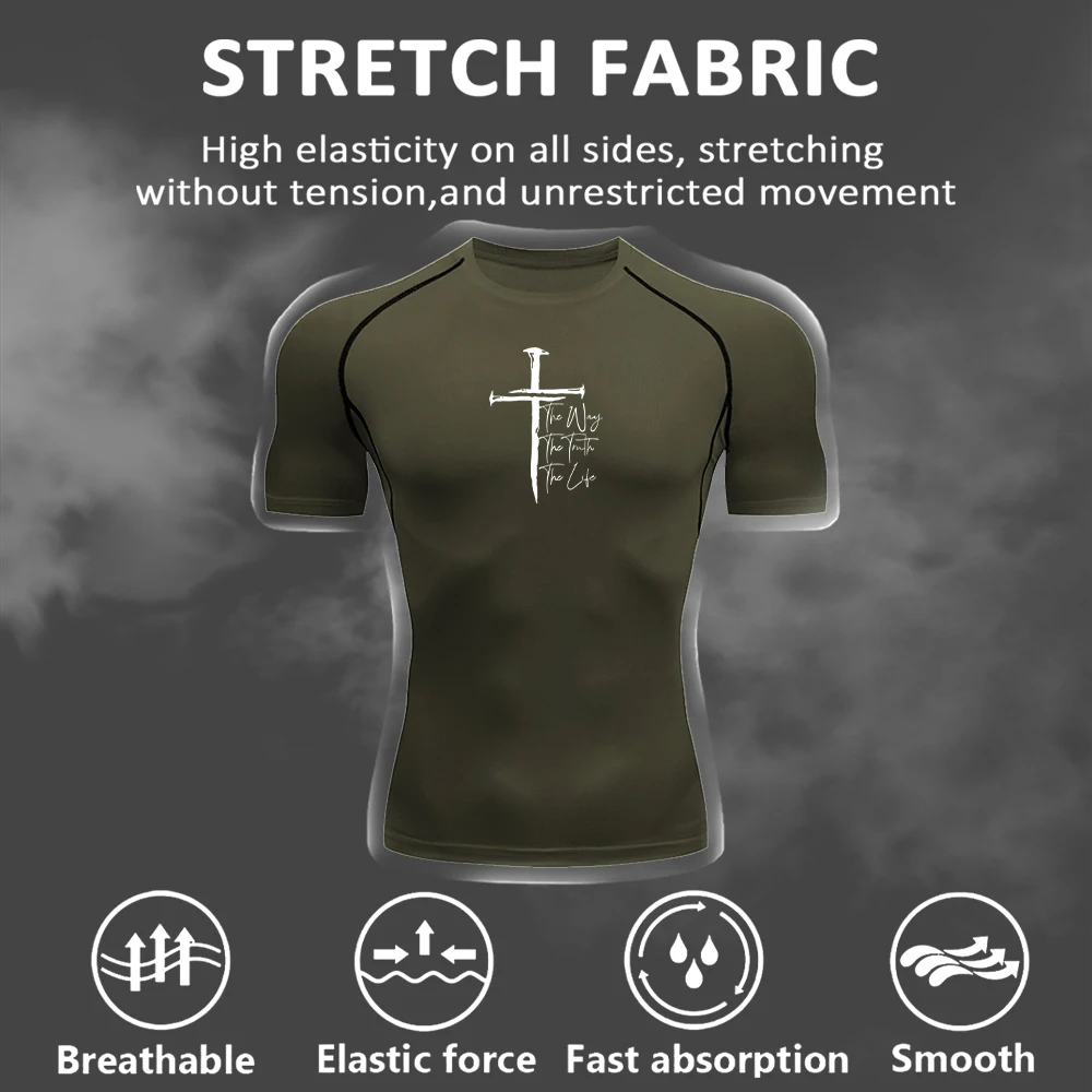 Men's Cross And Text Print Compression T-Shirt Quick Drying Sweat Wicking Short Sleeve Top For Summer Gym Running And Training
Men's Cross And Text Print Compression T-Shirt Quick Drying Sweat Wicking Short Sleeve Top For Summer Gym Running And Training