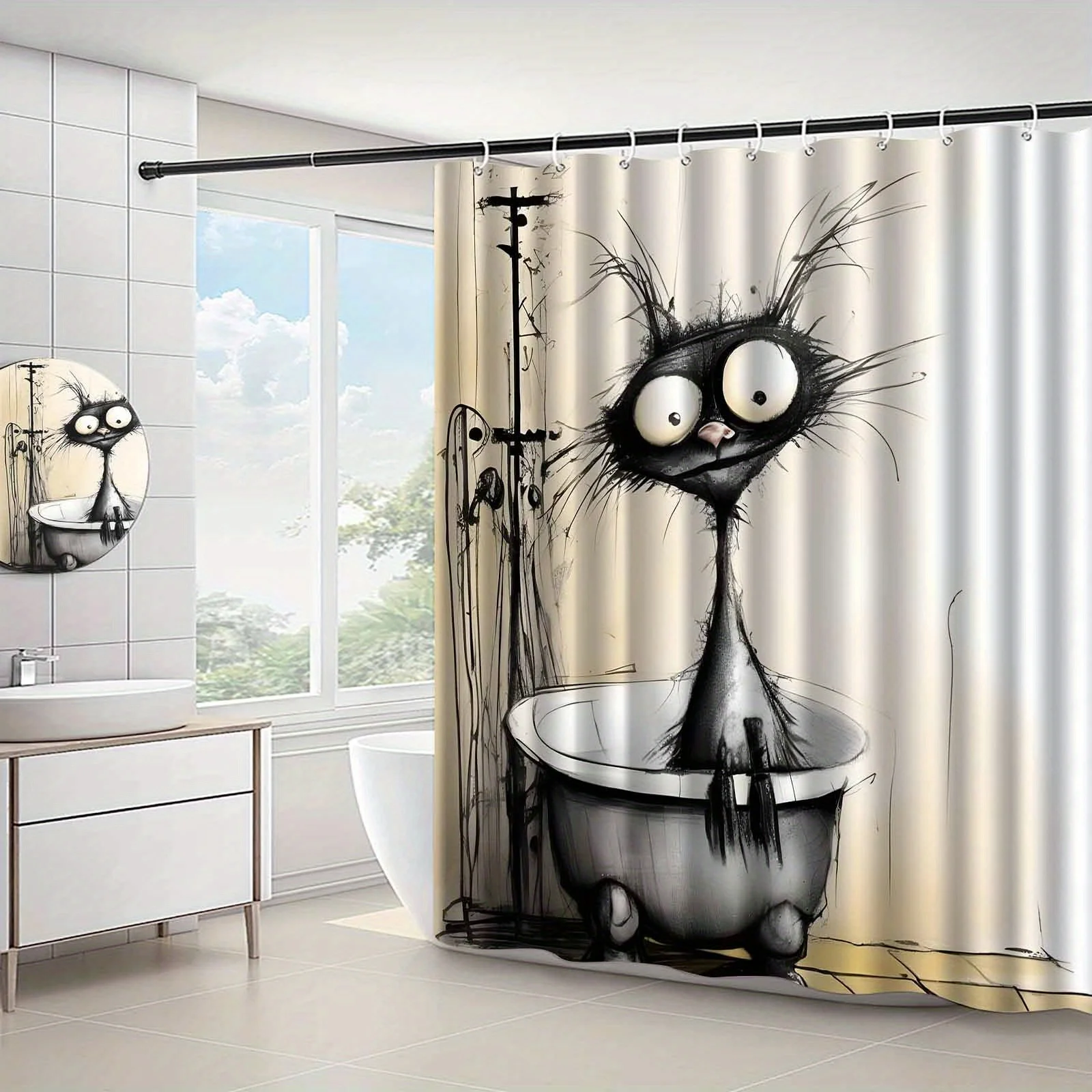 Funny Black Cartoon Monster In Bathtub Humorous Bathroom Decor Shower Curtain
Funny Black Cartoon Monster In Bathtub Humorous Bathroom Decor Shower Curtain