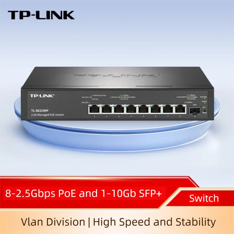 TP-LINK 9-Port 2.5G PoE Switch with 8-2.5Gbps PoE @115W and 1-10Gb SFP+ Uplink TL-SE2109P
TP-LINK 9-Port 2.5G PoE Switch with 8-2.5Gbps PoE @115W and 1-10Gb SFP+ Uplink TL-SE2109P