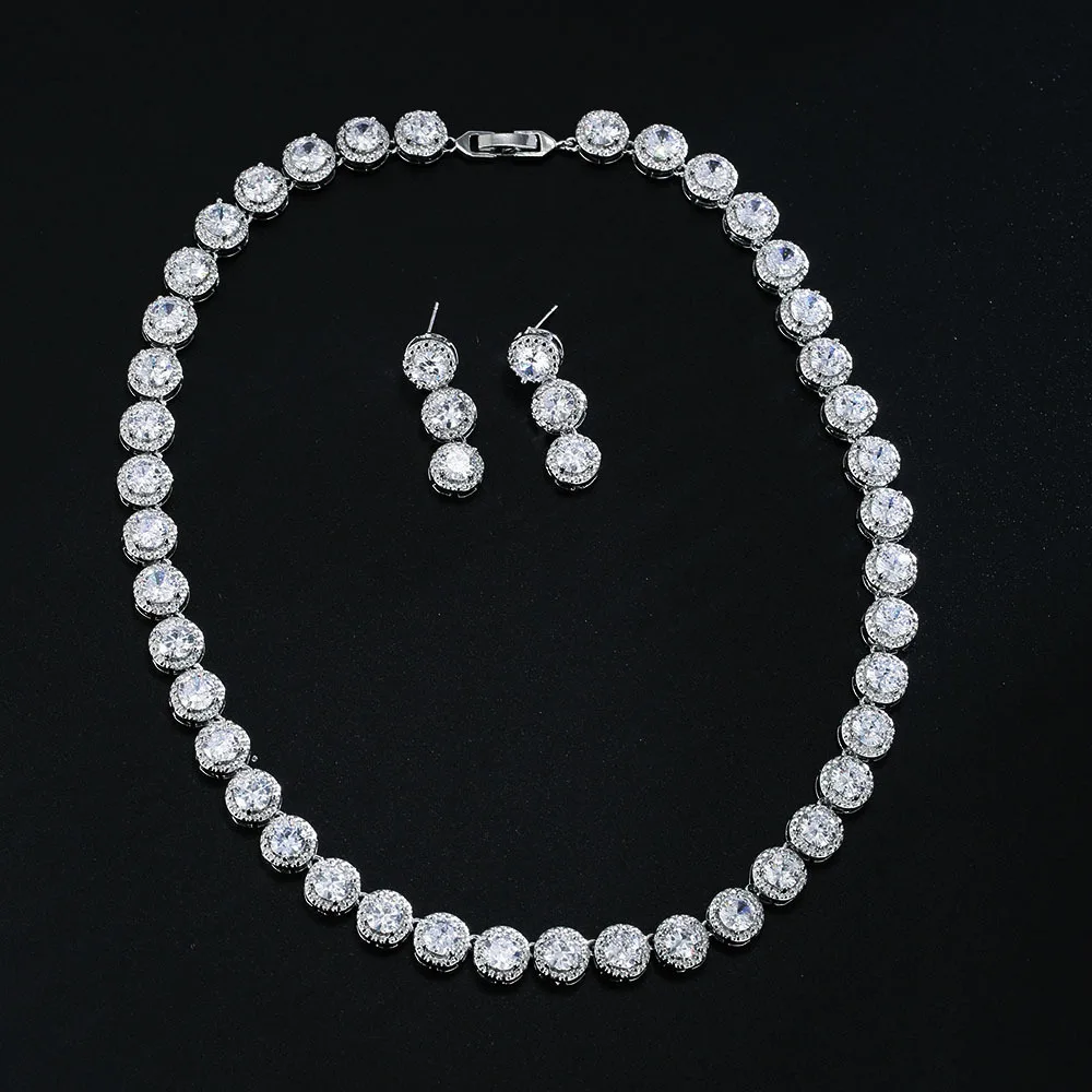 Wedding Bride Jewelry Sets 2pcs Earrings Necklace White Round Shiny Zircon Dinner Party Anniversary Gift Jewelry Simplicity 
Wedding Bride Jewelry Sets 2pcs Earrings Necklace White Round Shiny Zircon Dinner Party Anniversary Gift Jewelry Simplicity