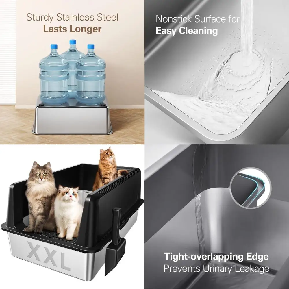 Extra Large Stainless Steel Litter Box 27.8L x 20W x 12.9H - Jumbo Metal Box with Lid for Multiple Cats, High-Sided, Anti-Leak,
Extra Large Stainless Steel Litter Box 27.8L x 20W x 12.9H - Jumbo Metal Box with Lid for Multiple Cats, High-Sided, Anti-Leak,
