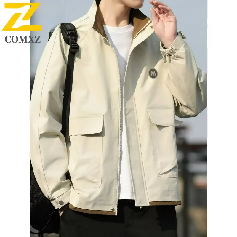 COMXZ уличная куртка с воротником-стойкой, мужская роскошная повседневная прочная куртка на молнии для пешего туризма, кемпинга, легкая повседневная стильная осенняя одежда