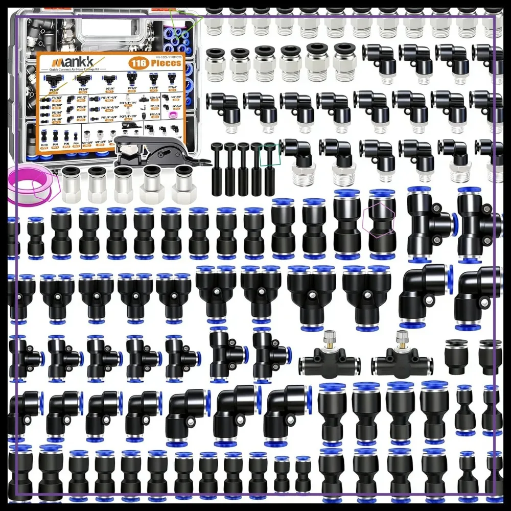 116PCS Quick Connect Air Hose Fittings Kit 35 Sizes 1/8" 1/4" 5/16" 3/8" 1/2" 4/6/8/10mm Push to Connect
116PCS Quick Connect Air Hose Fittings Kit 35 Sizes 1/8" 1/4" 5/16" 3/8" 1/2" 4/6/8/10mm Push to Connect