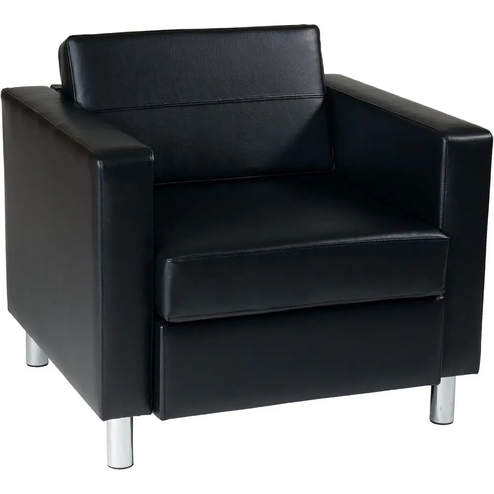 OSP Home urnishings Paciic Armchair with Padded Box Spring Seats and Silver inish Legs, Black Vinyl
OSP Home urnishings Paciic Armchair with Padded Box Spring Seats and Silver inish Legs, Black Vinyl