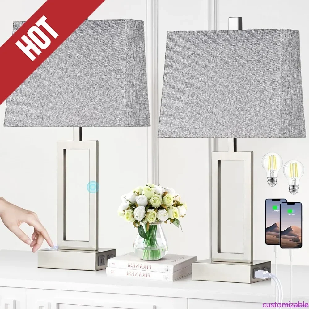 Customizable-Touch Control Table Lamps Set Of 2, Modern Silver Bedside Lamps With USB A+C Ports & AC Outlet, 3 Way Dimmable Cont
Customizable-Touch Control Table Lamps Set Of 2, Modern Silver Bedside Lamps With USB A+C Ports & AC Outlet, 3 Way Dimmable Cont