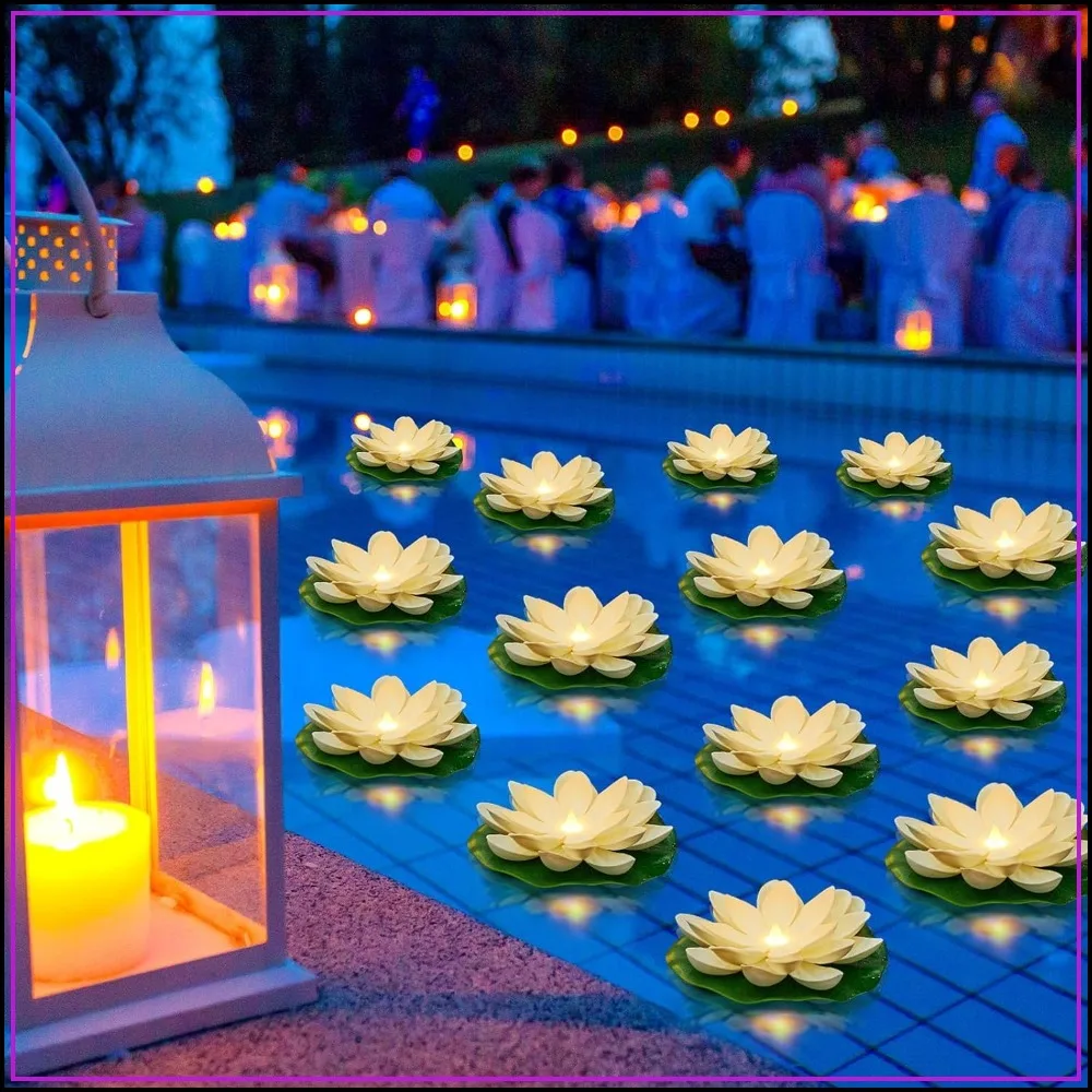 36 Pcs Floating Lotus Lanterns with LED Lights, Battery Operated for Pool Pond Garden Summer Decoration (White, 5.91 Inch)
36 Pcs Floating Lotus Lanterns with LED Lights, Battery Operated for Pool Pond Garden Summer Decoration (White, 5.91 Inch)