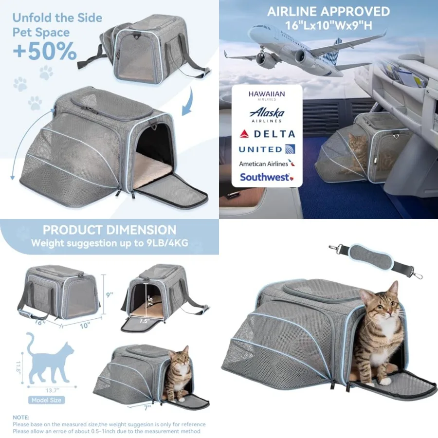 Small Cat Carrier Soft Airline Approved Expandable Carrier for Kitten Puppy Bunny, 16"X10"X9"
Small Cat Carrier Soft Airline Approved Expandable Carrier for Kitten Puppy Bunny, 16"X10"X9"