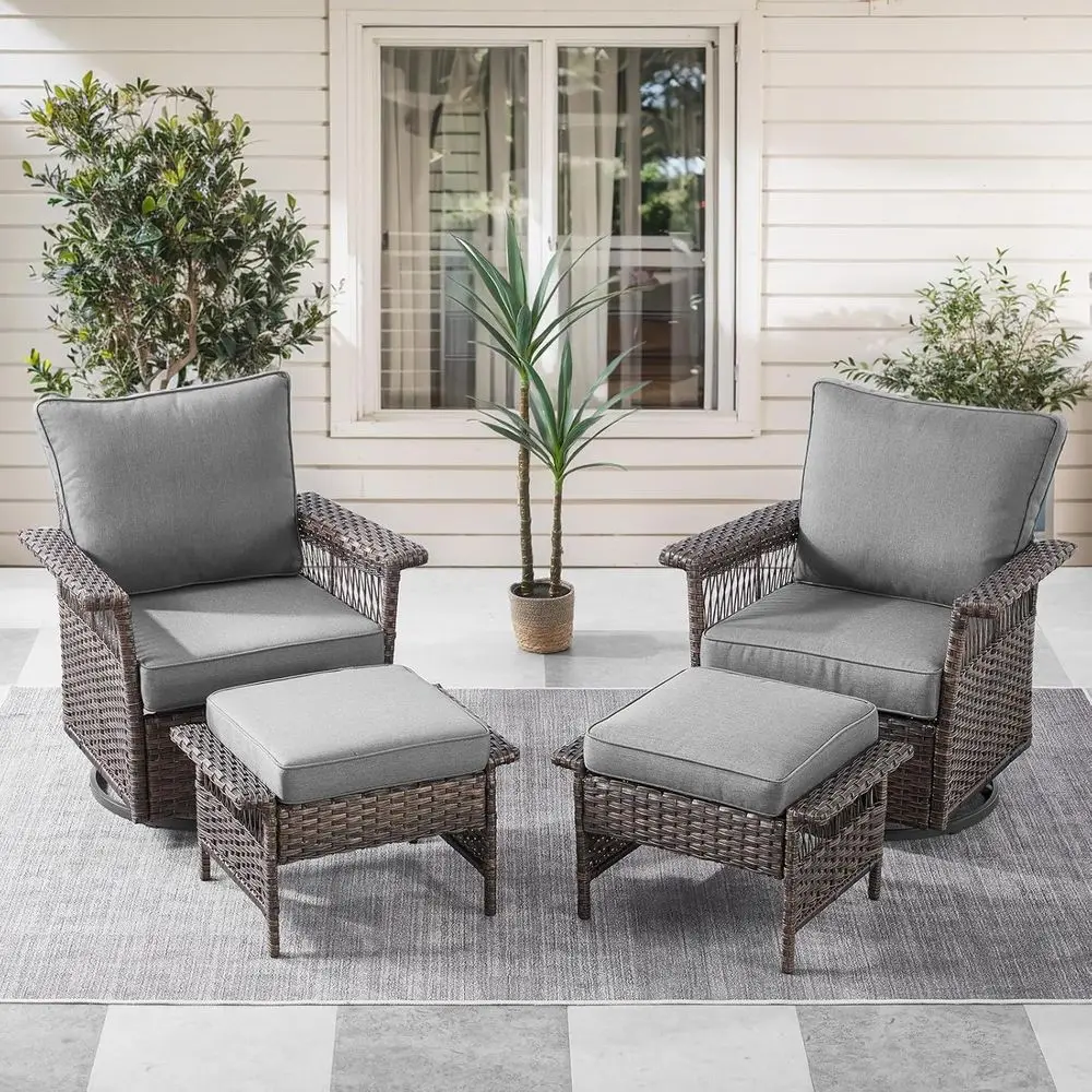 4-Piece Outdoor Swivel Glider Wicker Patio Furniture Set with Ottomans, High Back Rocker for Balcony, Deck, and Yard - Brown/Gra
4-Piece Outdoor Swivel Glider Wicker Patio Furniture Set with Ottomans, High Back Rocker for Balcony, Deck, and Yard - Brown/Gra