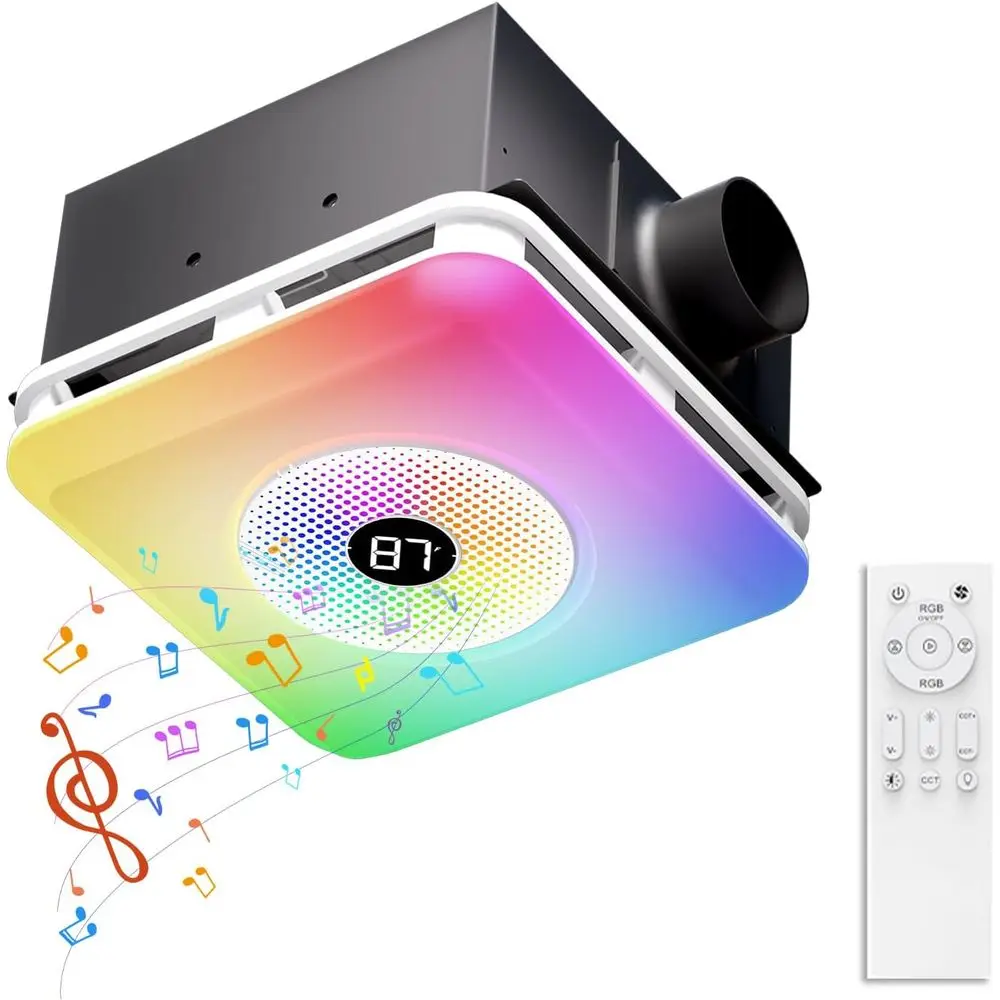 Вытяжной вентилятор с динамиком Bluetooth и светодиодной подсветкой, 230 CFM 1,5 тона, 7-цветная регулируемая подсветка RGB и 3CCT, синхронизация музыки, цифровой дисплей
Вытяжной вентилятор с динамиком Bluetooth и светодиодной подсветкой, 230 CFM 1,5 тона, 7-цветная регулируемая подсветка RGB и 3CCT, синхронизация музыки, цифровой дисплей