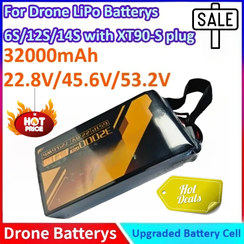 32000mAh 45.6V/53.2V/22.8V High-Capacity General-purpose LiPo Battery Pack for Agricultural Drone 12S/14S/6S with XT90-S Plug
32000mAh 45.6V/53.2V/22.8V High-Capacity General-purpose LiPo Battery Pack for Agricultural Drone 12S/14S/6S with XT90-S Plug