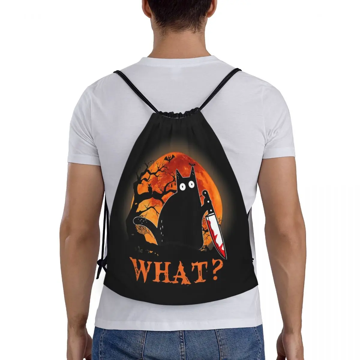 What Murderous Black Cat With Knife Halloween Backpacks Portable Drawstring Bags Sundries Bag Book Bags For Travel Students 
What Murderous Black Cat With Knife Halloween Backpacks Portable Drawstring Bags Sundries Bag Book Bags For Travel Students