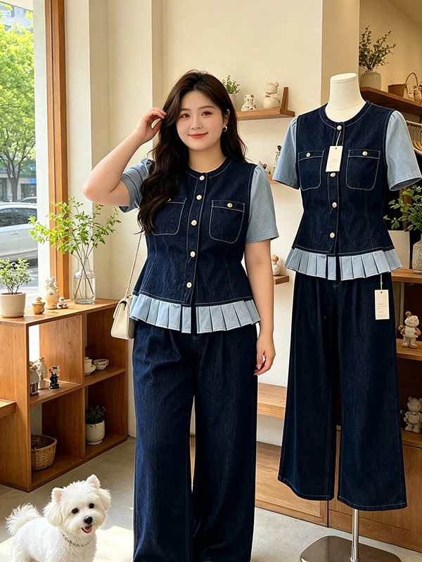 plus Size Summer Fashion Set Salt System Street Style Short Sleeve Denim Wide Leg Pants High Waist Long Pants Korean Loose Fit
plus Size Summer Fashion Set Salt System Street Style Short Sleeve Denim Wide Leg Pants High Waist Long Pants Korean Loose Fit