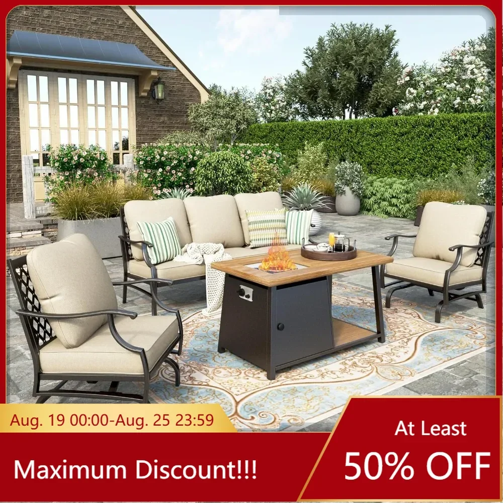Patio Furniture Set with Fire Pit Table,Rocking Chair,Sofa with Wood Like Fire Pit Table, Outdoor Conversation Set for Garden
Patio Furniture Set with Fire Pit Table,Rocking Chair,Sofa with Wood Like Fire Pit Table, Outdoor Conversation Set for Garden