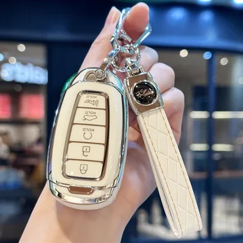 Premium Soft TPU Key Fob Cover with Keychain for Hyundai Palisade 2023 Elantra GT Santa Fe 5 Buttons Car Accessories