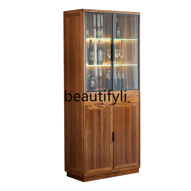 Solid wood double-door wine cabinet with glass door Ebony high cabinet with lamp Household wall multi-functional locker
Solid wood double-door wine cabinet with glass door Ebony high cabinet with lamp Household wall multi-functional locker