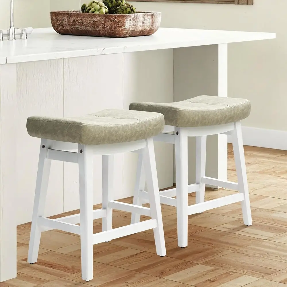 Set of 2 24-Inch Kitchen Counter Stools with Leatherette Upholstery and Solid Wood Legs, Light Grey and White
Set of 2 24-Inch Kitchen Counter Stools with Leatherette Upholstery and Solid Wood Legs, Light Grey and White
