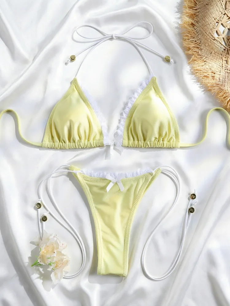 Rinabe Yellow Bikini Triangle Swimwear Bandage Bikinis High Cut Swimsuits String Swimsuit Halter Swimsuits Two-Piece Beachwear
Rinabe Yellow Bikini Triangle Swimwear Bandage Bikinis High Cut Swimsuits String Swimsuit Halter Swimsuits Two-Piece Beachwear