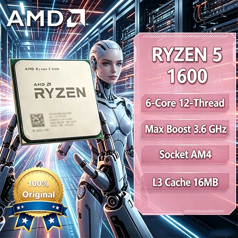 AMD Ryzen 5 1600 R5 1600 3.2 GHz Six-Core Twelve Thread 65W CPU Processor YD1600BBM6IAE Socket AM4 Gaming CPU Without Package
AMD Ryzen 5 1600 R5 1600 3.2 GHz Six-Core Twelve Thread 65W CPU Processor YD1600BBM6IAE Socket AM4 Gaming CPU Without Package