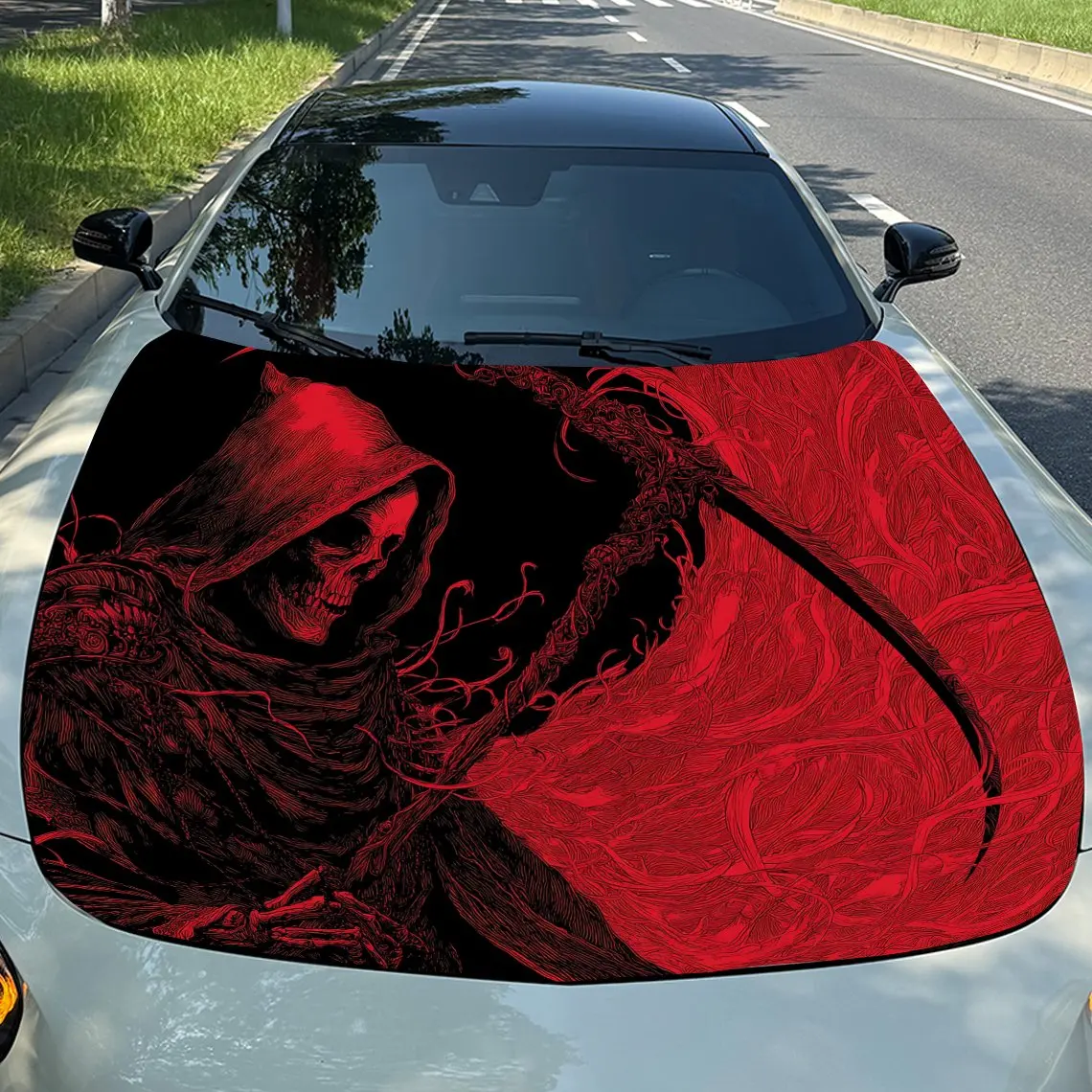 Red - Themed Reaper Car Vinyl Wrap, PVC Waterproof Car Hood Sticker, Self-Adhesive Scratch-Resistant Stickers for Engine Cover,
Red - Themed Reaper Car Vinyl Wrap, PVC Waterproof Car Hood Sticker, Self-Adhesive Scratch-Resistant Stickers for Engine Cover,