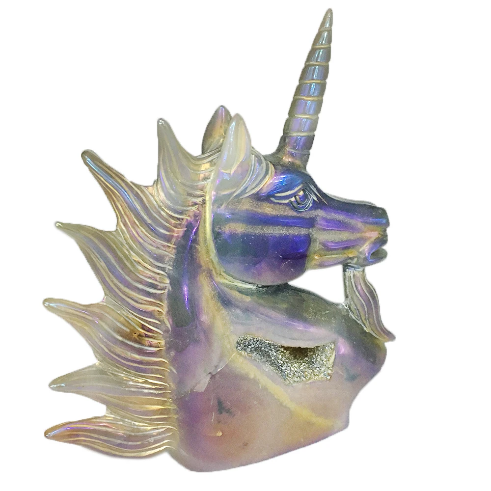 5" Natural Agate Geode Unicorn Figurine Titanium Grey Crystal Horse Skull Quartz Stones Minerals Specimen Healing Decoration
5" Natural Agate Geode Unicorn Figurine Titanium Grey Crystal Horse Skull Quartz Stones Minerals Specimen Healing Decoration