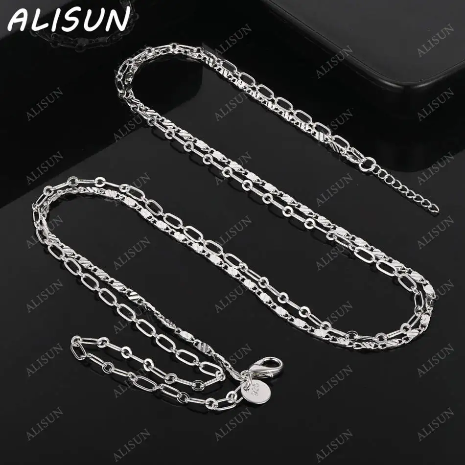 ALISUN 925 Sterling Silver Double Chain Necklace For Women Men Fashion Party Wedding Engagement Jewelry Gifts
ALISUN 925 Sterling Silver Double Chain Necklace For Women Men Fashion Party Wedding Engagement Jewelry Gifts